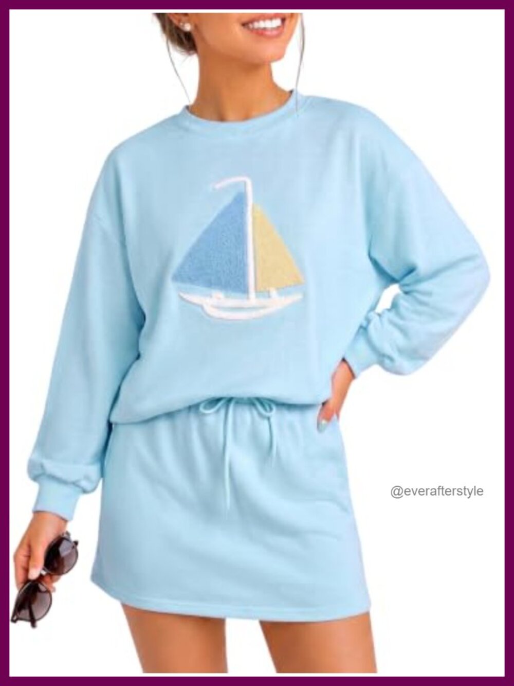 Womens 2 Piece Skirt Set Sailboat Drawstring Skort Workout Lounge Set